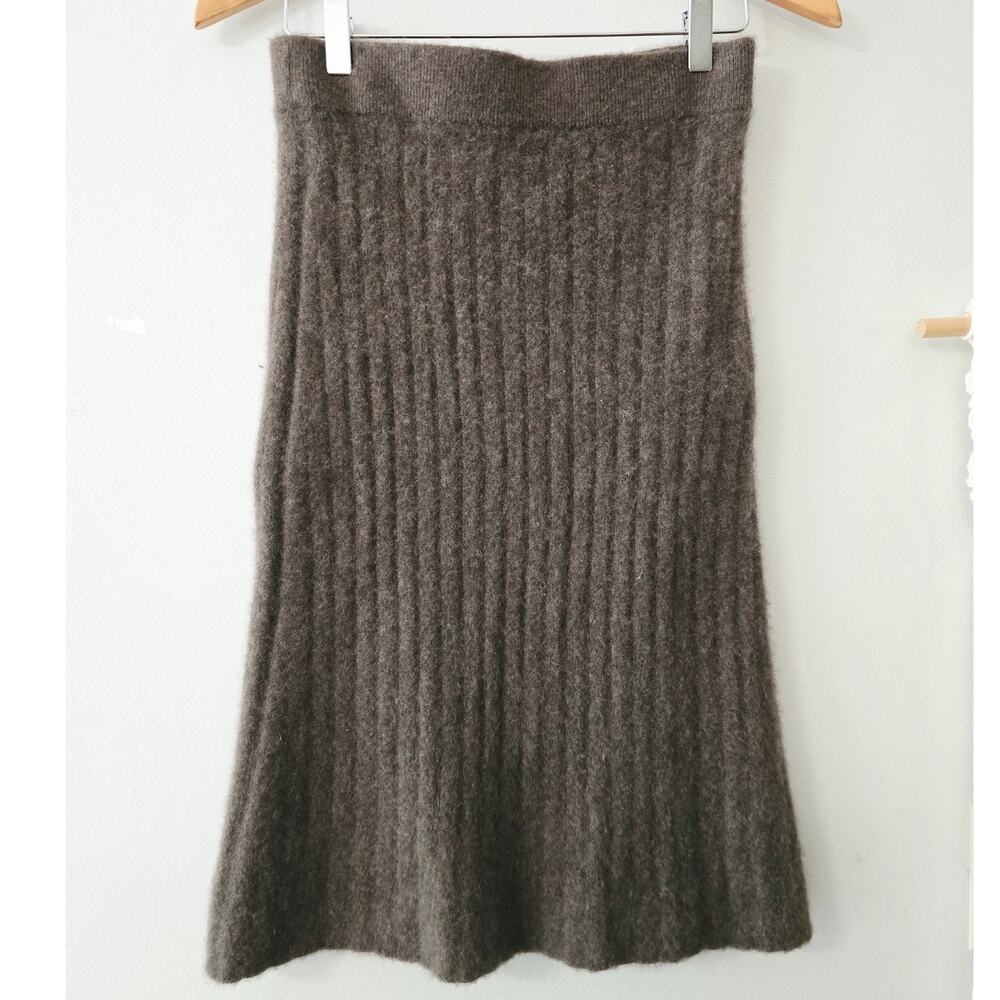 Quince 100% Cashmere Sweater Ribbed A-Line Skirt Brown Knee Length Size S Small